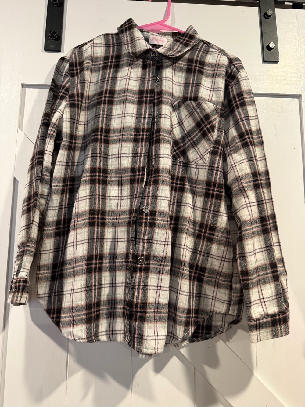 Pink Lily women’s Black, White & Brown Plaid Button-Down Shirt